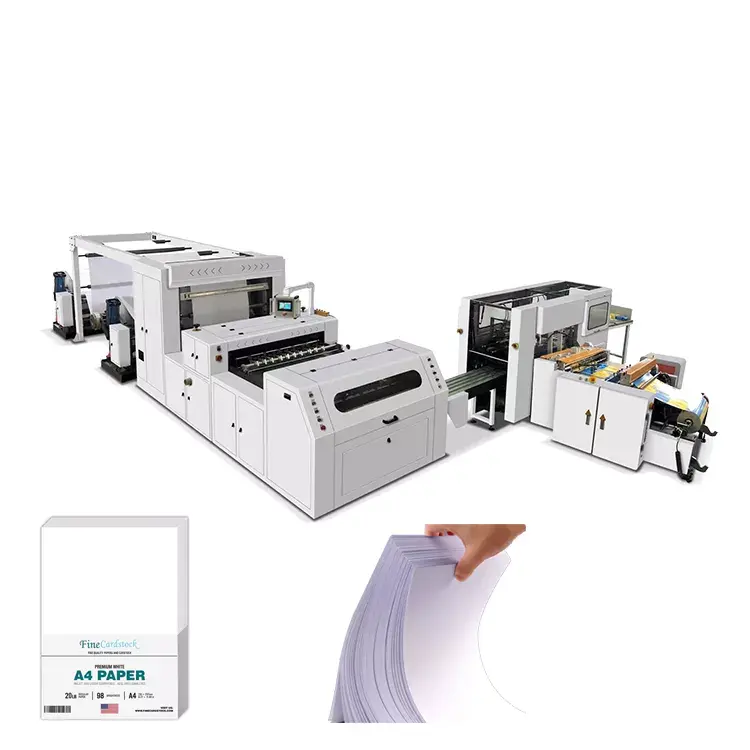 A4 kağıt kesici ve sarma makinesi Ream paketi 1 rulo A4 kağıt kesme ve paketleme makinesi hattı