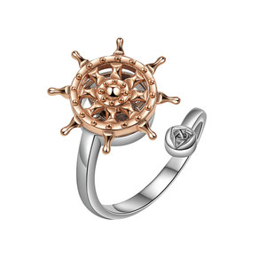 Anillo giratorio de dos tonos a la moda, anillo antiestrés de cobre chapado en oro rosa, estilo punk, joyería con brújula de timón pirata - Product Image 5