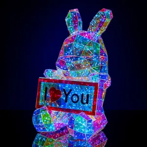 2024 발렌타인 데이 창조적 인 선물 장식 고백 선물 홀로그램 필름 pvc 다채로운 Led 빛 토끼