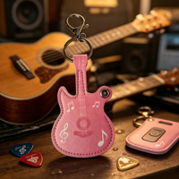 Porte-clés étui pour plectres de guitare en cuir PU, dégradé de couleurs, en forme de guitare, avec housse de protection anti-perte pour traceur GPS