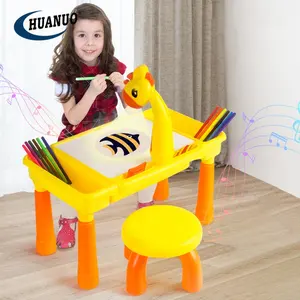 Kids study table drawing toys writing board with chair set drawing projector