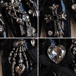 Faux ongles à presser noirs à paillettes, style gothique avec strass, pour manucure spectaculaire, idéaux pour fêtes et cosplay - Product Image 6