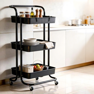 Carrito de Almacenamiento Metálico de Tres Niveles con Ruedas, Diseño Rectangular Minimalista para Organizar la Sala de Estar - Product Image 4