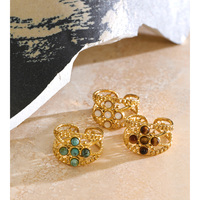 Bague JINYOU 8258 rétro en acier inoxydable plaqué or PVD, avec pierre naturelle turquoise ronde, multi-couches