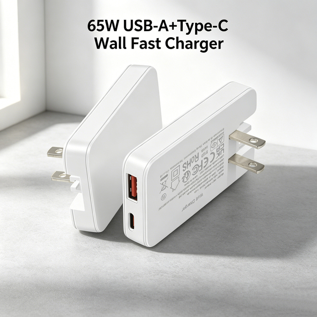 Hot Selling 65W GaN USB C Wall Charger USB-A Type-C Port Ultra Slim Foldable Travel PD QC Quick Charger Light for Notebook Phone