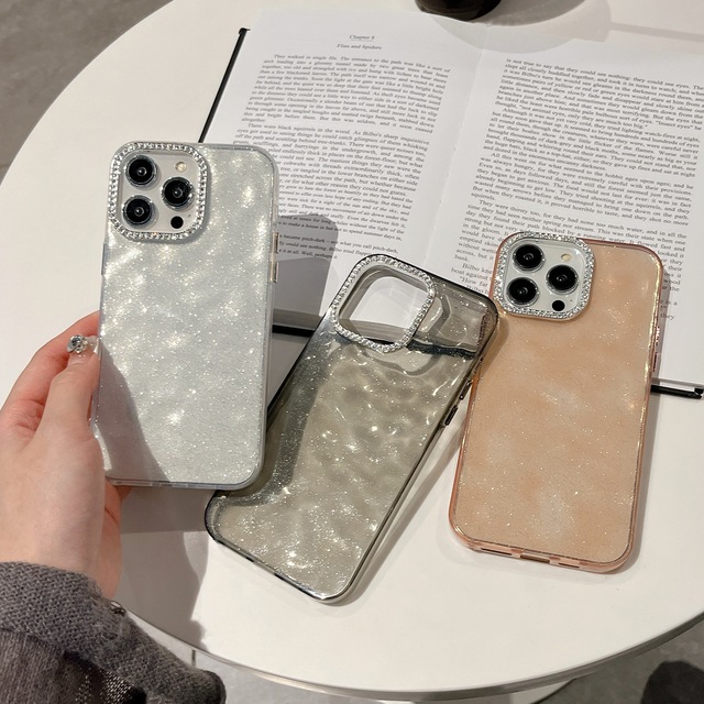 Korean Ins Style PC Phone case with Diamond Camera Lens for iphone 17 Pro Max 16 15 14 13 12 11 Glitter Phone Case