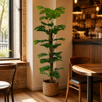 Plante artificielle Monstera en gros, toucher réel, fausse plante tropicale en pot pour la décoration intérieure d'hôtels et de centres commerciaux