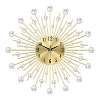 Jam Dinding Bunga Emas Vintage, Jam Quartz Bulat Dekoratif dari Logam dan Resin untuk Ruang Tamu