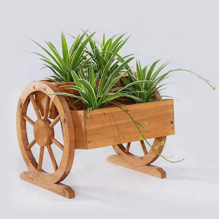 Maceta de madera con ruedas para jardín, macetas, cesta de flores, bañera de flores, hervidor de agua/rociador de flores/planta verde