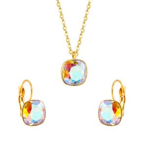 Parure de bijoux pour femme en acier inoxydable, plaqué or 18 carats, avec cristaux carrés multicolores, collier et boucles d'oreilles, idéale pour cadeau, fête, vente en gros - Product Image 1