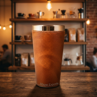 Set Shaker Bar Boston Berbahan Kulit Vintage Ramah Lingkungan dengan Lapisan Baja Tahan Karat, Kapasitas 750mL, untuk Pesta, Hotel, Restoran, dan Bar