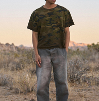T-shirt Homme Col Brûlé Effet Vieilli Personnalisé Coupe Oversize Bords Bruts Camouflage Vintage Délavé Coupe Boxy Manches Courtes Streetwear Grunge Y2K OEM