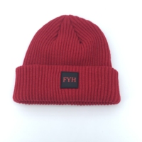 Aangepaste Hoge Kwaliteit Unisex Acryl Wafel Schedel Beanie Cap Met Rubber Patch, Pvc Rubber Patch Mutsen