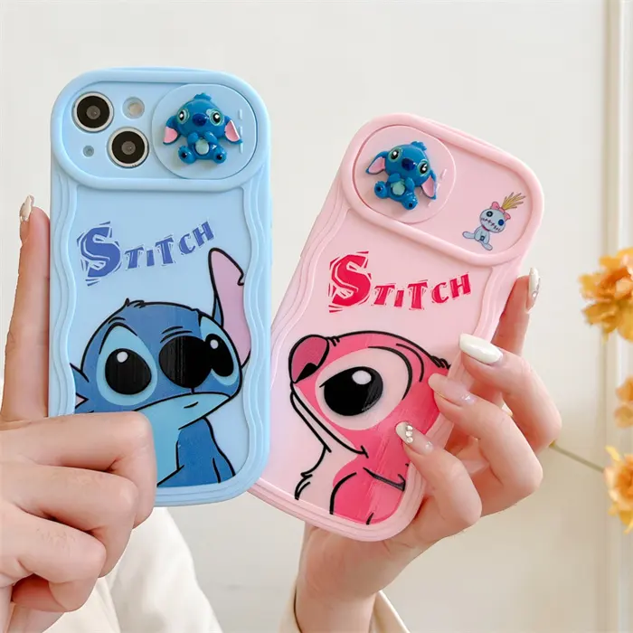 3D Cartoon Anime Stitch Phone Case Para iPhone 14 13 12 11 Pro Max Lady Meninas Bonito Deslize Camera Lens Protector Shockproof Cover