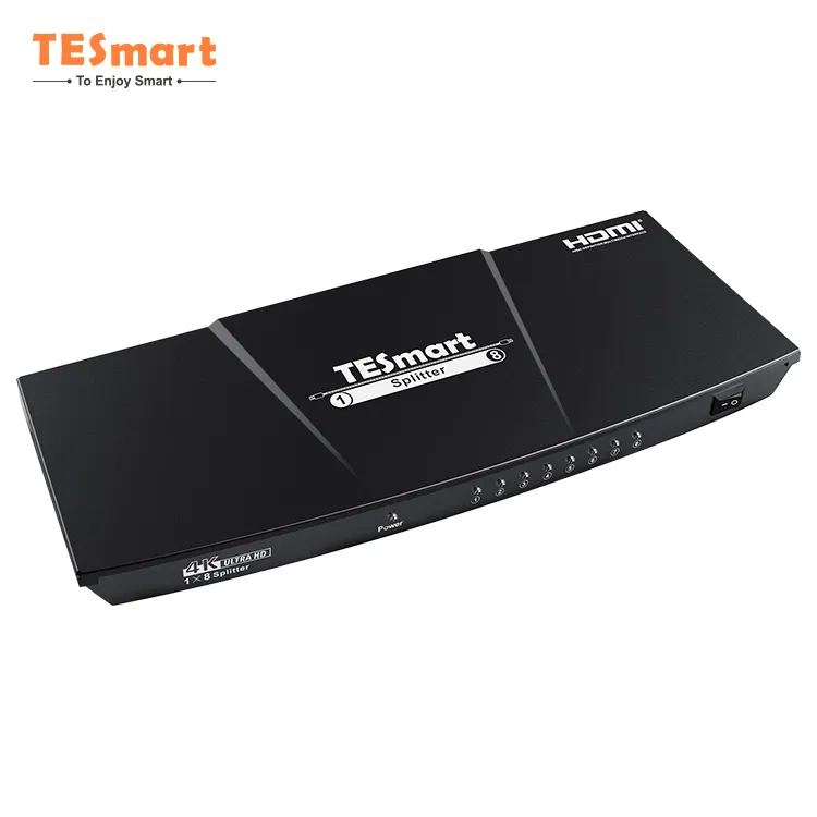 Tesmart 1x8 HDMI Splitter พร้อม Full Ultra HD 4K ความละเอียด1 in 8 OUT สำหรับระบบเฝ้าระวังตัวแทนจำหน่ายวิดีโอ EDID อัจฉริยะ