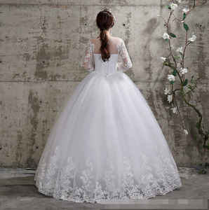 Abito da Sposa Personalizzato Stile Plus Size con Fiori, Abiti da Sposa da Sogno a Maniche Lunghe con Allacciatura, Abiti da Ballo - Product Image 3