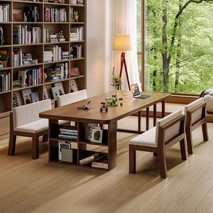 Escritorio Ejecutivo de Madera Sólida con Estante de Almacenamiento, Mesa de Estudio para Oficina en Casa - Product Image 3