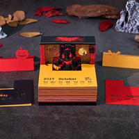 Calendrier créatif Halloween Sorcière 2027, notes en papier déchiré à la main, souvenir, bloc-notes de bureau avec boîte cadeau, prix usine