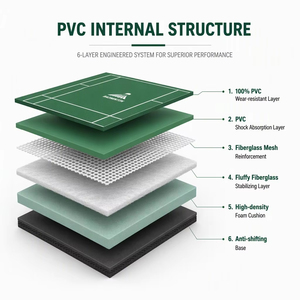 Tapete para Cancha de Bádminton Flyon Sport de 6 Capas de PVC, Certificado CE, Base Antideslizante con Amortiguación de Espuma de Alta Densidad, Suelo Deportivo Superior - Product Image 3