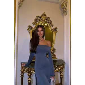 Indigo Elegent Long Sleeve Floral <b>Dress</b> Custom Design Translucent Feature XS Size for Day <b>Club</b> Party Formal Occasions Custom - Product Image 3