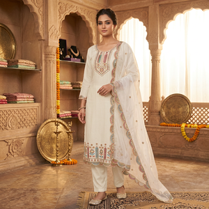 Lanzamiento del nuevo conjunto de ropa de fiesta de diseñador, con top y pantalón de algodón grueso con bordados y dupatta. - Product Image 1