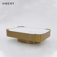 WBERT Tiroir carré personnalisé Rangement Design Post-Moderne Métal Marbre Combinaison Lumière Luxe Table basse en acier inoxydable Petite