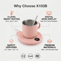Chauffe-tasse électrique intelligent personnalisé avec logo OEM, ensemble cuillère et tasse, chauffage par bobine à commande tactile, en plastique, pour la maison, l'extérieur, le bureau, cadeau