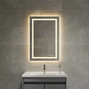 Banyo dokunmatik ekran için 5mm 6mm güvenlik cam otel 24X36 inç çerçevesiz ile Led ışık akıllı banyo aynası