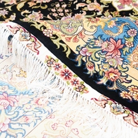 Tapis chinois en soie noué à la main, design persan traditionnel bleu foncé, 183x274cm, antidérapant, lavable, à poils ras et fins