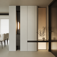 Meuble à chaussures modulaire moderne sur mesure pour salon avec unité de rangement intégrée, niche LED, système de placard en bois de qualité ENF