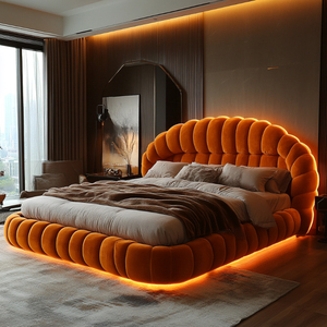 2024 tùy chỉnh led bọc giường nữ hoàng Kích thước nền tảng khung giường với LED 4 ngăn kéo lưu trữ và đầu giường - Product Image 1