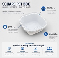 Boîte d'emballage alimentaire carrée en PET transparent de qualité alimentaire jetable avec couvercle pour boulangerie, pain, dessert