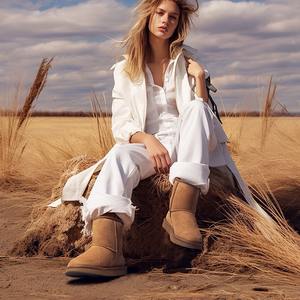 Botas de Nieve Integradas de Piel de Oveja y Lana para Mujer, Cálidas, con Suela Gruesa y Aumento de Altura Interior, Zapatos Cálidos de Algodón con Forro de Lana - Product Image 2