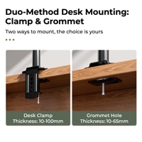 Support de moniteur à double écran avec base de bureau, compatible avec les moniteurs de 14 à 32 pouces, capacité de charge de 8 kg par écran, configuration de bureau ergonomique