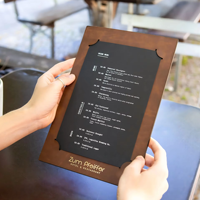 Porte-menu en similicuir pour restaurant, personnalisable avec logo estampé à chaud, insertion d'angle, liste des plats A5, couverture de menus gaufrée/découpée