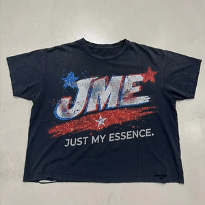 Custom <b>Sequin</b> Embroidery <b>T</b>-<b>shirt</b> Vintage Acid Washed Tee O Neck Heavyweight Cotton Screen Print Boxy Cropped Distressed <b>T</b>-<b>shirt</b> - Product Image 1