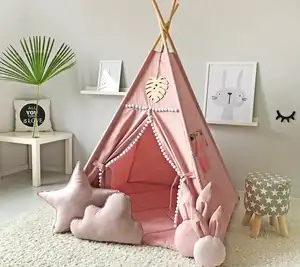 Maison de jeux d'intérieur en toile de coton pour enfants, tente de jouets pour tipi en rose, maison pour bébés