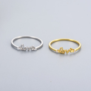 Anillos de plata 925 con letras inglesas para mujer, anillos chapados en oro para parejas, de compromiso, regalo de San Valentín - Product Image 2
