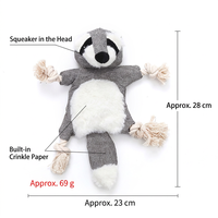 Jouet en peluche couineur pour chien, renard, écureuil, animal à mâcher et à lancer avec corde pour l'entraînement et le jeu des animaux de compagnie