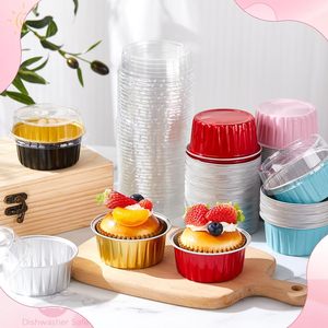 Gold/<b>Red</b> Aluminum Foil Baking Cupcake Cups 125ml PP Plastic Lid <b>Microwavable</b> Food Grade Disposable Custom Containers - Product Image 4