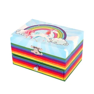 Ooit Heldere Mode 5 Inch Sieraden Muziekdoos Regenboog & Eenhoorn Muziekdoos Voor Decoratie Wieden Cadeau