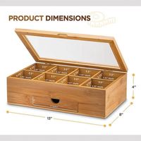 Organisateur de sachets de thé rectangulaire moderne en bambou finition brillante, capacité 1-3L, préservation de la fraîcheur, portable pour le stockage alimentaire
