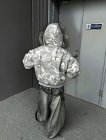Blouson bomber rembourré à capuche pour homme, imprimé camouflage, chaud pour l'hiver, coupe oversize, style streetwear, coupe-vent, logo personnalisé, vente en gros OEM