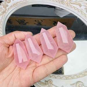 छोटे आकार 12 पक्षीय प्राकृतिक गुलाबी गुलाब क्वार्ट्ज वोगल शैली क्वार्ट्ज क्रिस्टल कट डबल समाप्त बिंदु ध्यान चिकित्सा - Product Image 6