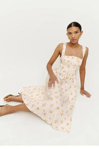 Robe d'été en lin à imprimé floral avec doublure en coton, col <span class=keywords><strong>carré</strong></span> et bretelles, robe <span class=keywords><strong>mi</strong></span>-longue pour femmes - Product Image 4