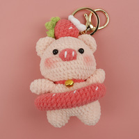 Porte-clés pendentif de sac en forme de cochon flottant mignon fait main, breloque tricotée populaire pour étudiants, motif fruits de dessin animé