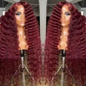 Perruque Lace Frontale 13x4 Ondulée Profonde Couleur Bourgogne 99j Densité 200% Cheveux Humains Brésiliens Vierges Pré-Pluckée Rouge pour Femmes - Product Image 4