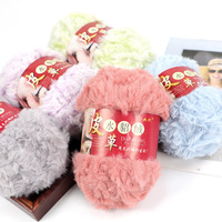 Gros cheveux longs Imitation vison corail polaire écharpe fil chapeau tricot à la main Kit de matériel avec motifs teints boules de fil de fourrure