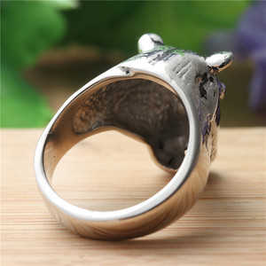 Hippo <b>Head</b> Ring Titanium Steel Men's Punk <b>Style</b> Animal Shape Silver Color Gift Jewelry 27046 - Product Image 2