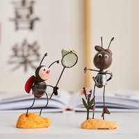 Ensemble de figurines mignonnes en fer forgé (fourmis et coléoptères) - Décoration de bureau artisanale d'inspiration jardin pour la maison et le bureau